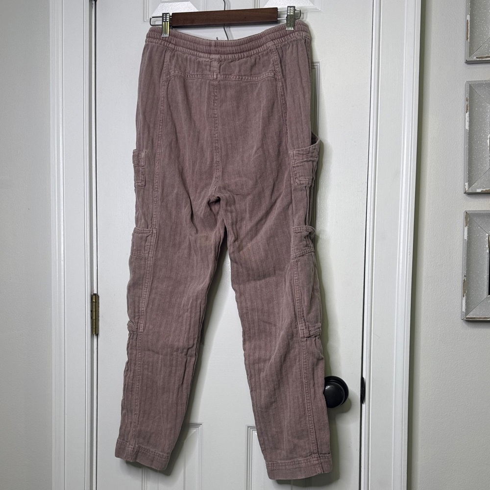 Free People Dusty Rose Linen Cargo Pants XS | Washed Utility Drawstring Waist - Picture 5 of 10